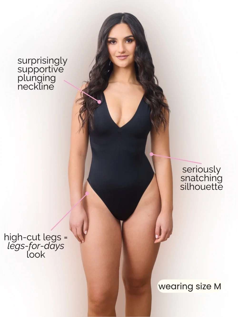 Onewith Bellows Plunge High-Cut One Piece Black Deep V-Neck Seamless Swimsuit L